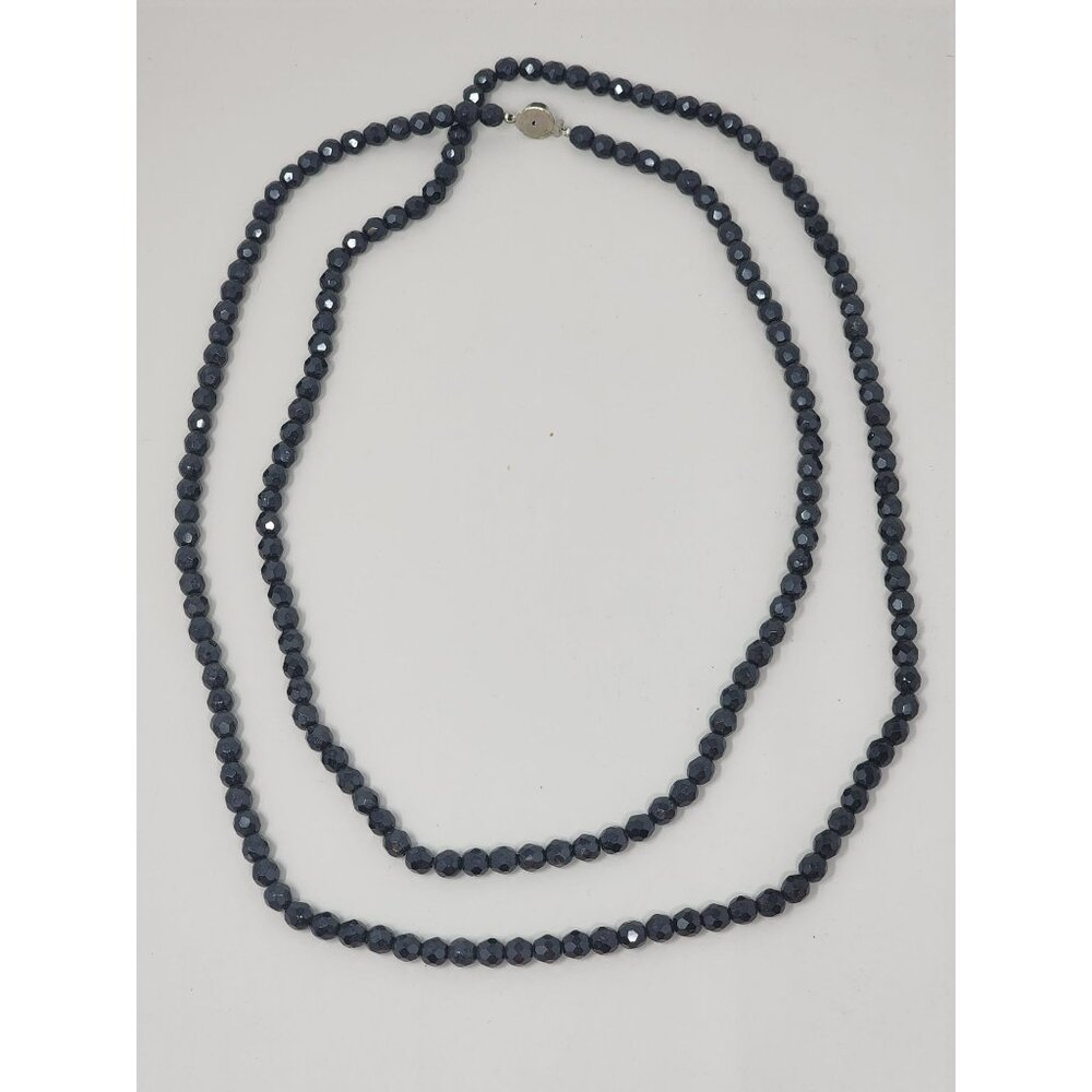 Vintage Black‎ Glass Beaded Necklace Faceted Aproximately 26# Clasped